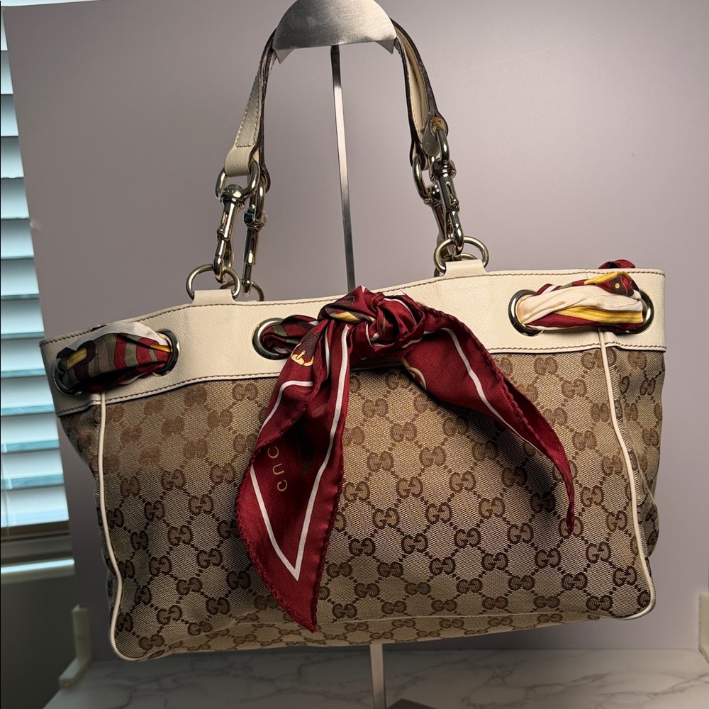 Gucci Positano Monogram Silk Scarf Tote Bag.